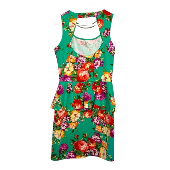 Glam Doll Dress Sleeveless Back Keyhole Cutout Bodycon Pendulum Green Floral M - Picture 8 of 16